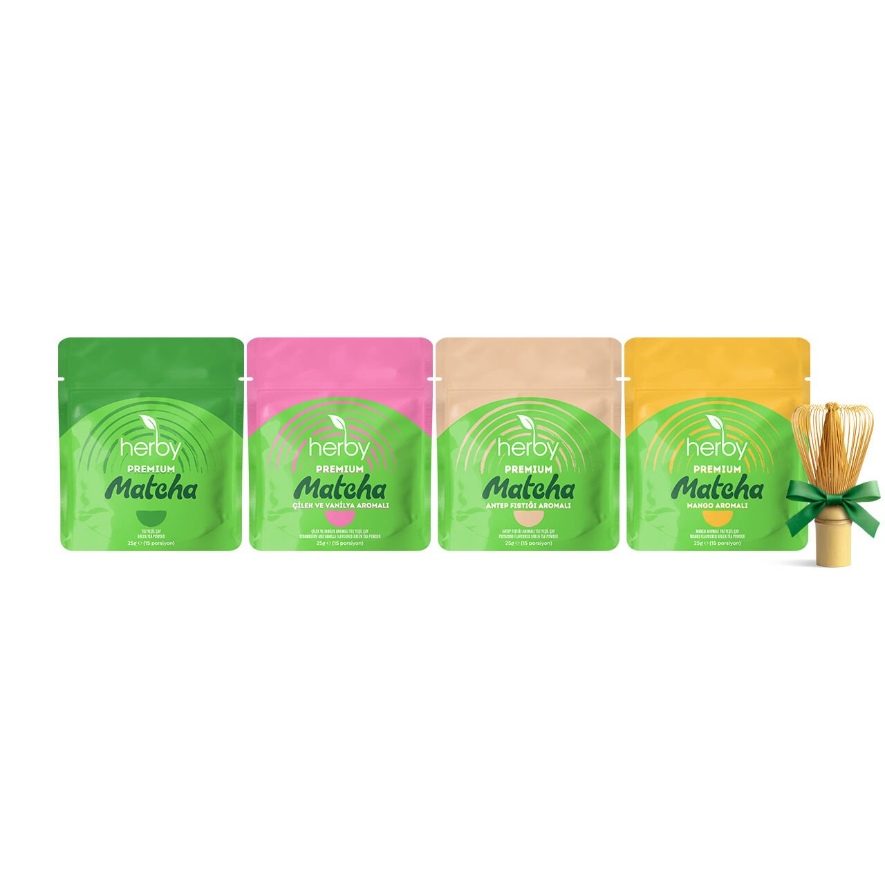 Herby Premium Matcha - 4'lü Deneme Paketi + Hediye Bambu Çırpıcı