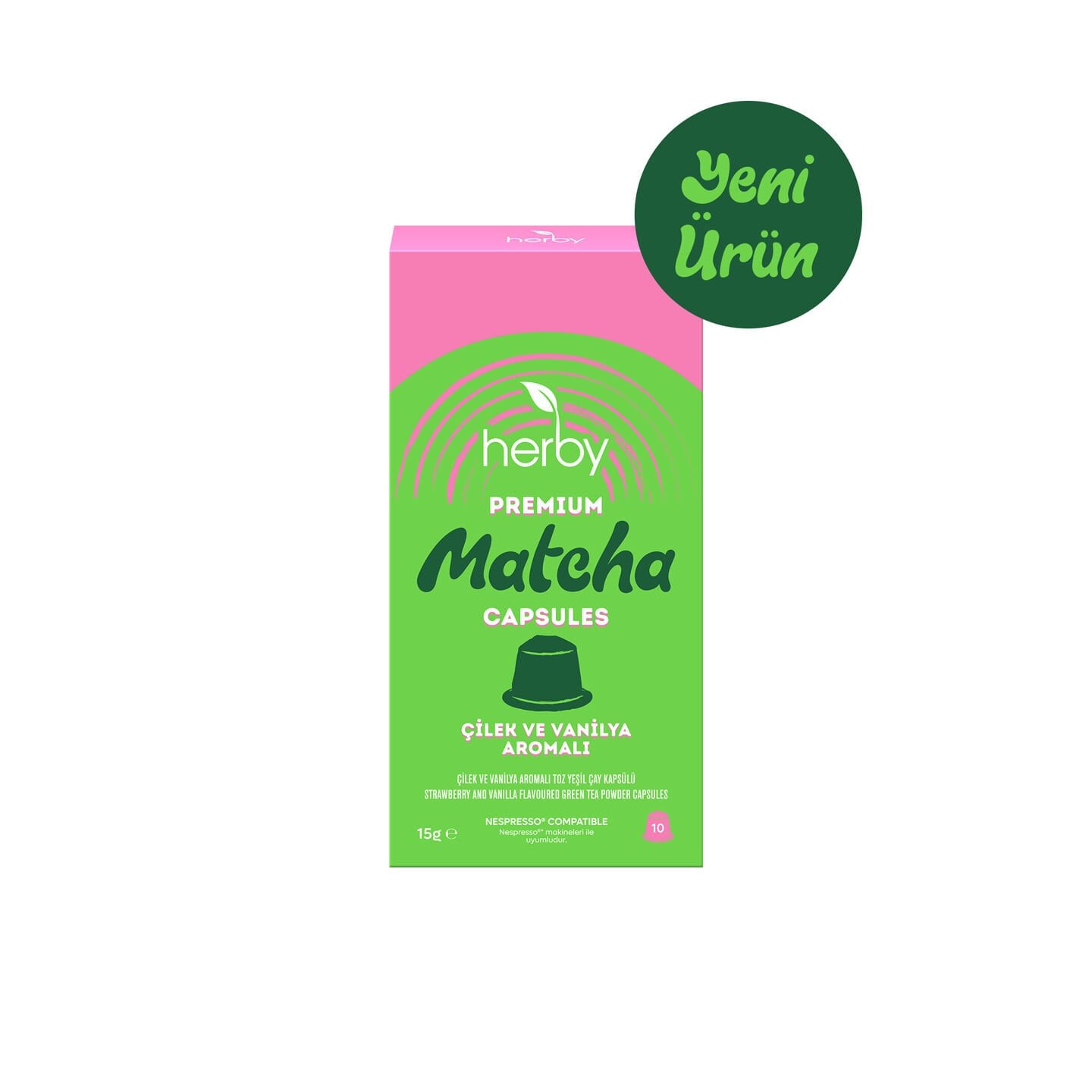 Herby Premium Matcha Kapsül 10'lu - Çilek ve Vanilya Aromalı