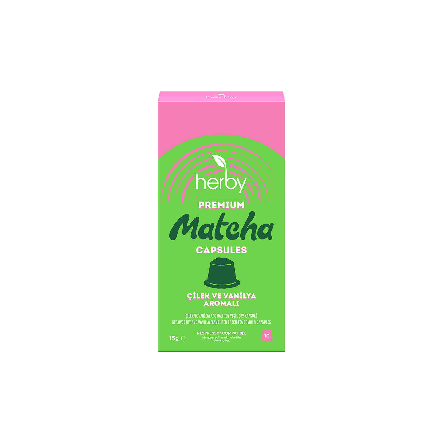 Herby Premium Matcha Kapsül 10'lu - Çilek ve Vanilya Aromalı