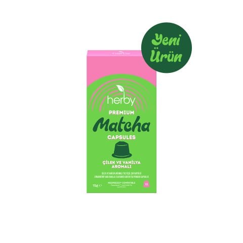 Herby Premium Matcha Kapsül 10'lu - Çilek ve Vanilya Aromalı