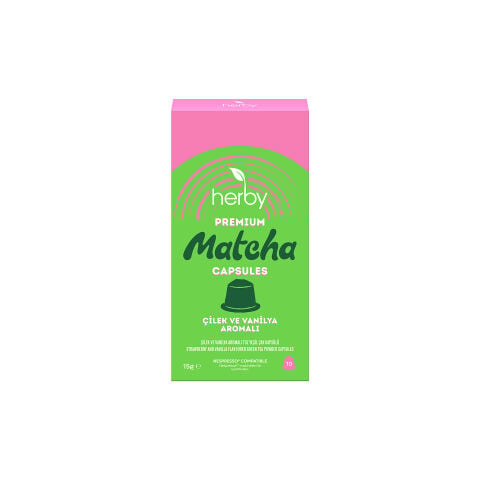 Herby Premium Matcha Kapsül 10'lu - Çilek ve Vanilya Aromalı