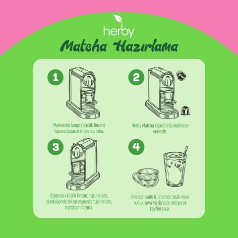 Herby Premium Matcha Kapsül 10'lu - Çilek ve Vanilya Aromalı