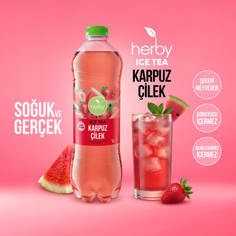 Herby Ice Tea Karpuz Çilek 1 Litre x 6 Adet