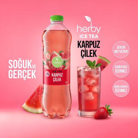 Herby Ice Tea Karpuz Çilek 1 Litre x 12 Adet