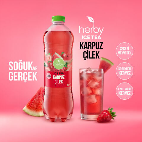 Herby Ice Tea Karpuz Çilek 1 L x 12 Adet