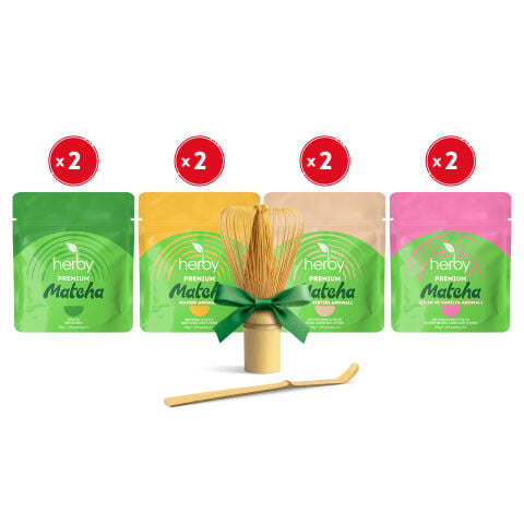 Herby Premium Matcha - 8'li Paket + Hediye Bambu Çırpıcı ve Kaşık